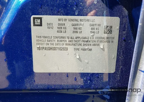 2013 Chevrolet Cruze Ls Auto из США, поврежденный, VIN 1G1PA5SH0D7162020